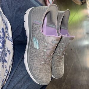 Skechers Women's Gray and Purple Slip-On Sneakers